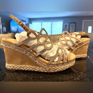 Impo Tan Wedge Sandals with Rhinestone Accents